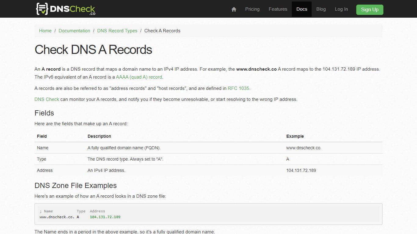 Check DNS A Records | DNS Check