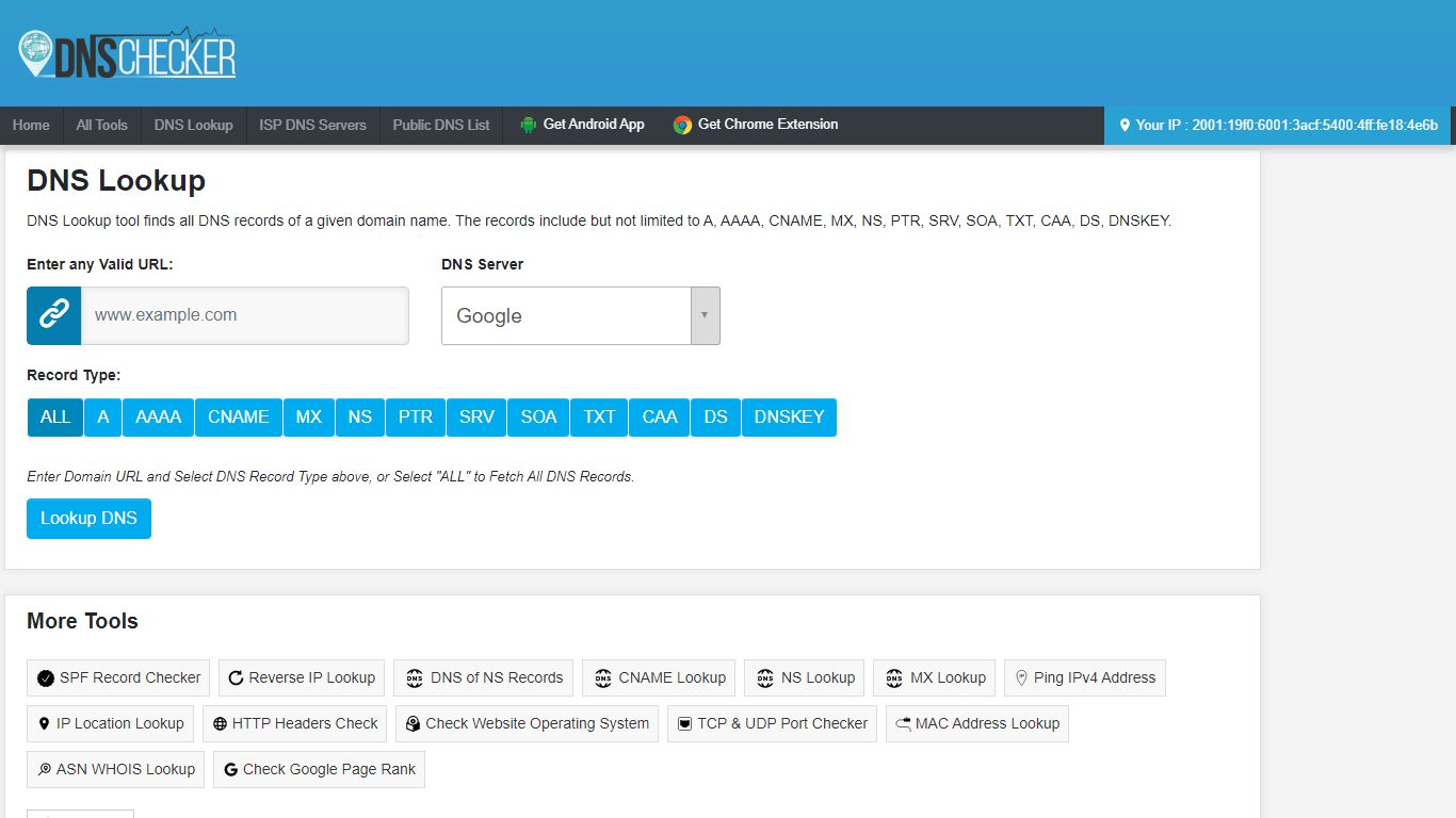 DNS Lookup - Check DNS Records - DNS Checker